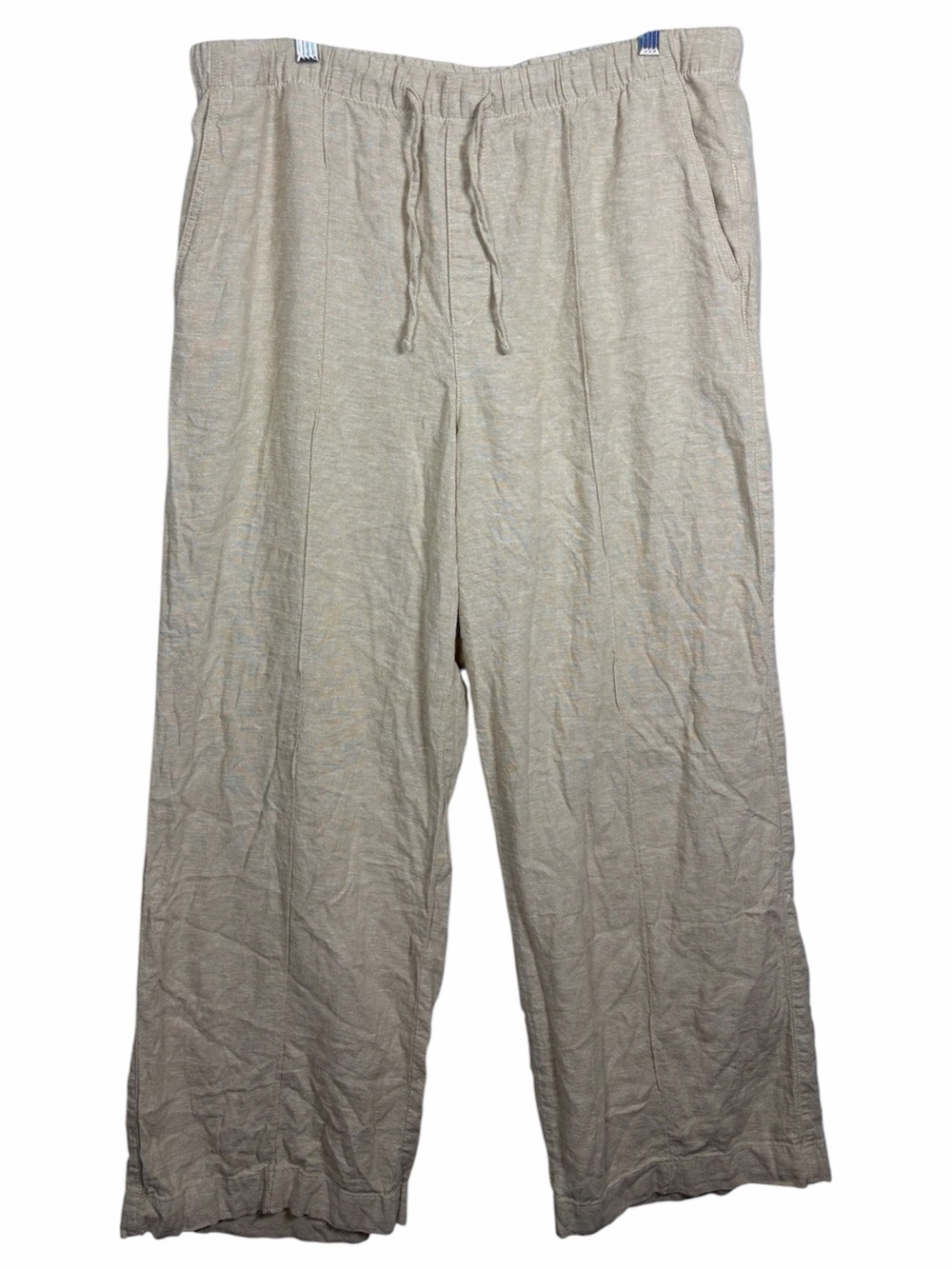 Gap Linen Blend Pull On Wide Leg Pants Beige Oatmeal Large